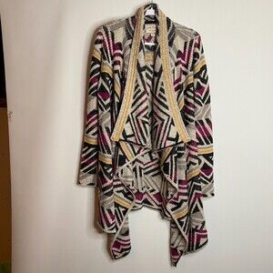 Lucky Brand Geometric Design Soft Warm Cozy Chunky Open Front Cardigan Small